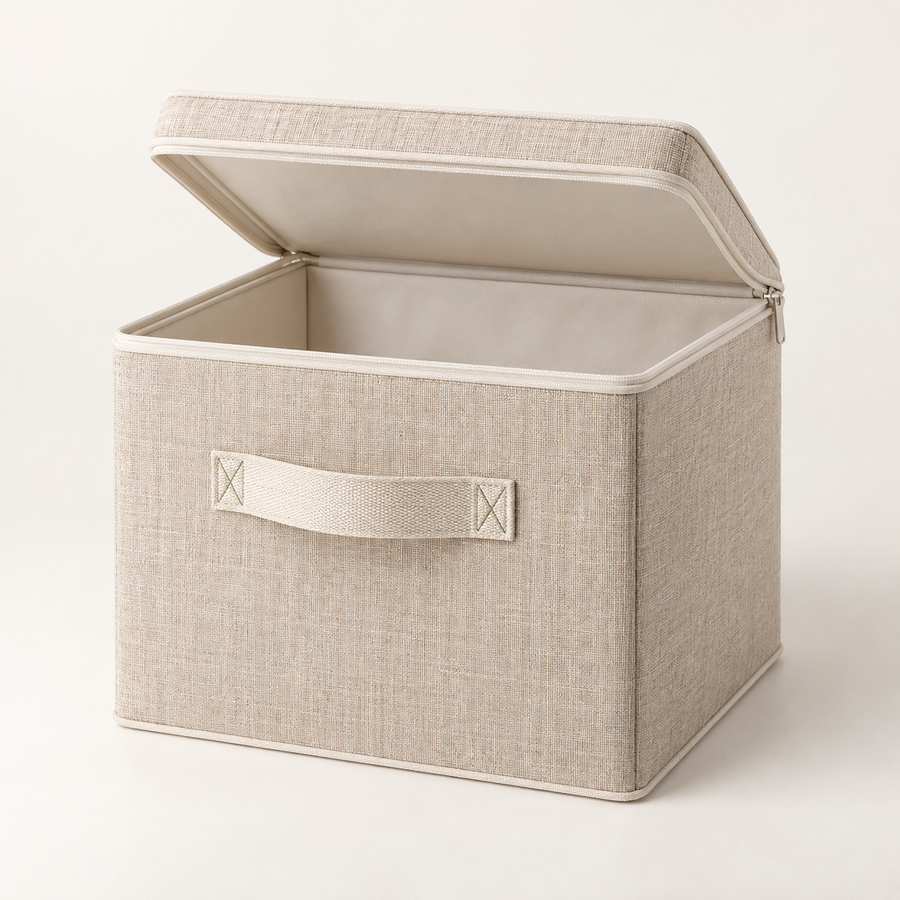 FoldCube Fabric Storage Box with its lid open