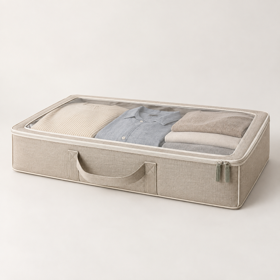 Underbed Zip Storage Case filled with neatly folded clothing