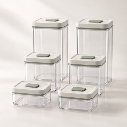 PantrySeal Airtight Container Set in clear and off-white finishes
