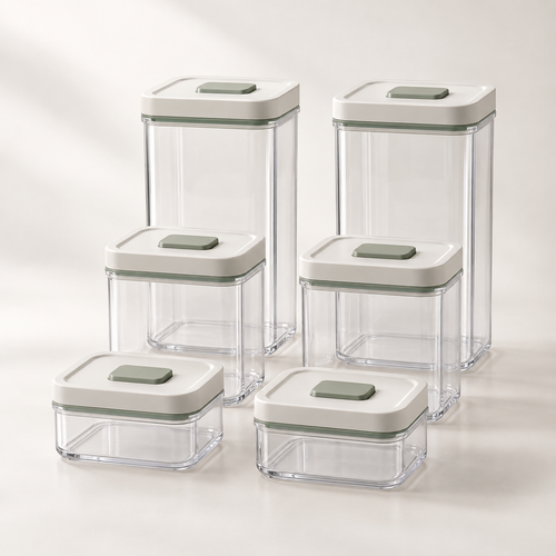 PantrySeal Airtight Container Set in clear and off-white finishes