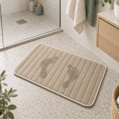 DryStep Quick-Dry Bath Mat beside a bright modern shower