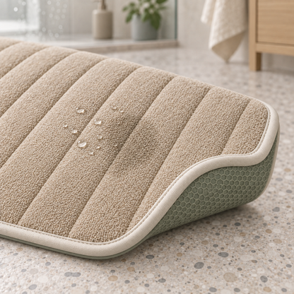 Close-up of the absorbent surface and low-profile edge of the DryStep Bath Mat