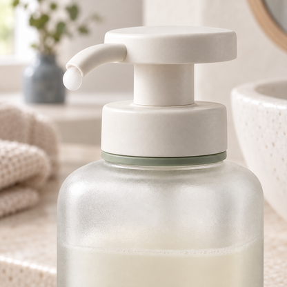 Close-up of the wide press pump on the FoamPress Soap Dispenser