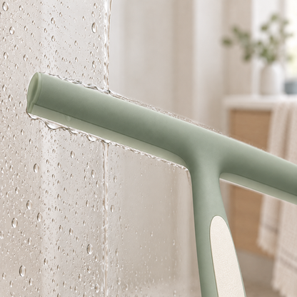 Close-up of the flexible wiping edge and handle on the ClearSwipe Squeegee