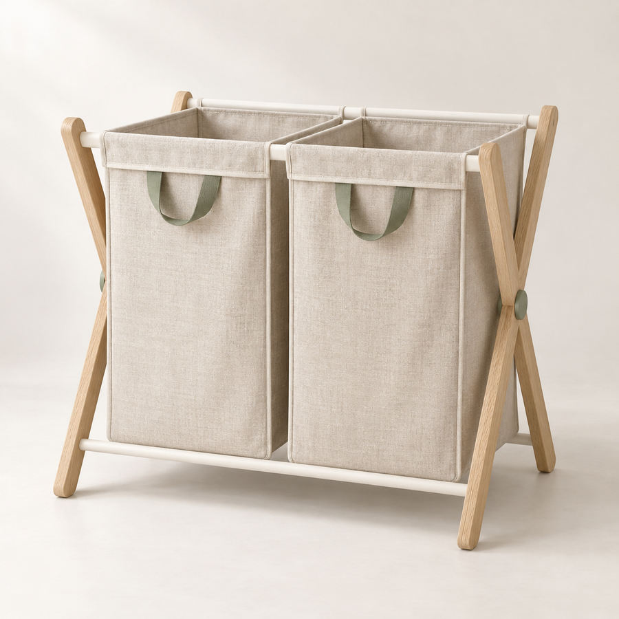 SortFold Double Laundry Hamper with two sorting compartments