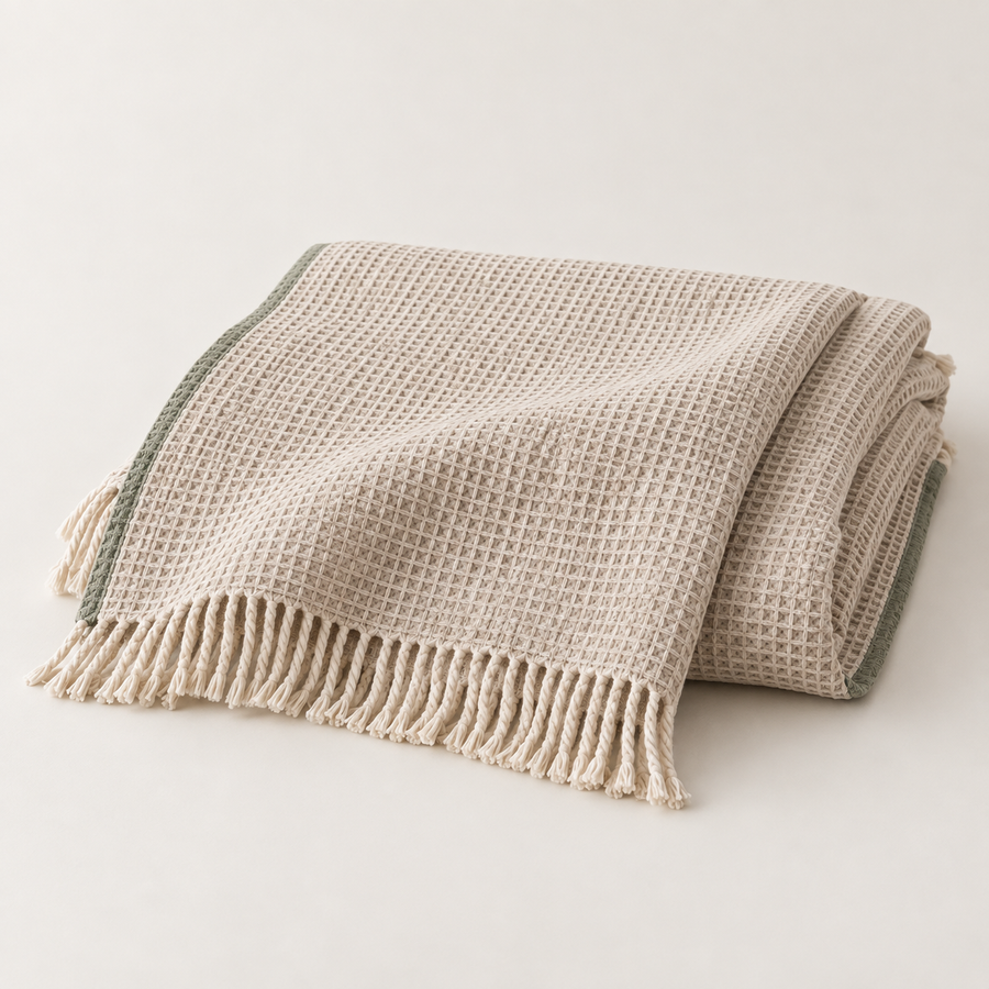 WaffleSoft Throw Blanket folded in a warm neutral shade