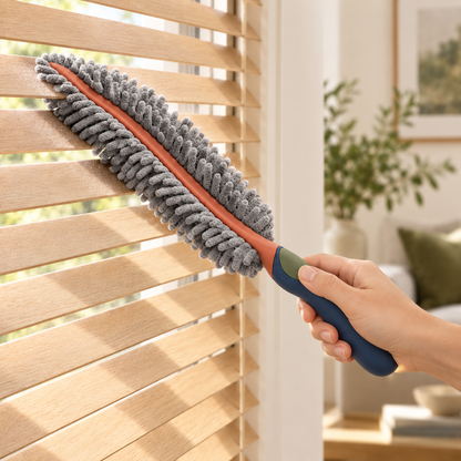 GlideDust Flexible Duster shown in a modern home cleaning setting