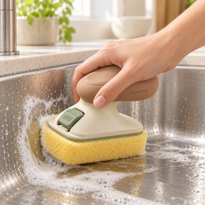 GripScrub Sink Sponge Tool shown in a modern home cleaning setting