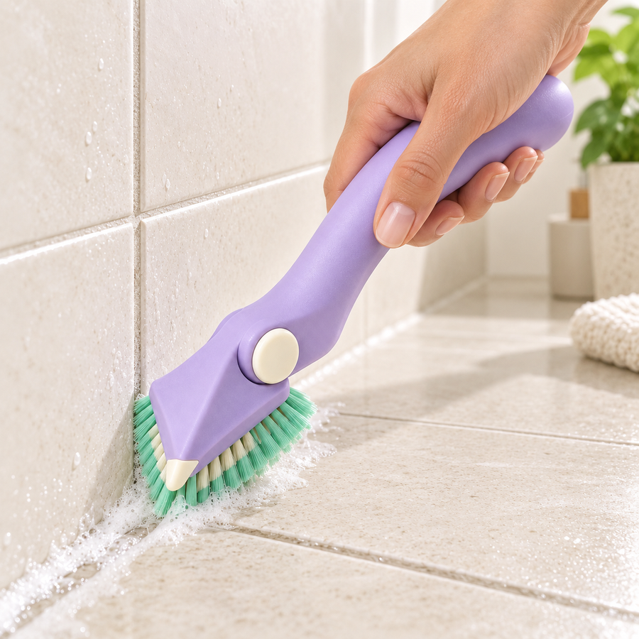 LineScrub Grout Brush shown in a modern home cleaning setting